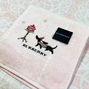 【人気柄】新品/BURBERRY/タオルハンカチ/正規品/バーバリー/綿100%/未使用/即決/匿名発送/ノバチェック/ダックス/女性用/犬/ピンク/訳あり