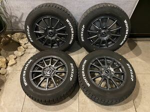 超超バリ山！2021年製15インチアルミ&スタッドレス4本 約9分山195/65R15 PCD114.3/5 6J+52 ホワイトレター ノア/VOXY/エスクァイア weds