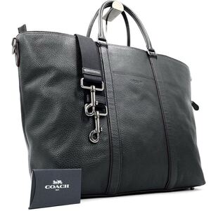 1円《 正規品・未使用級 》COACH コーチ トレッカー トートバッグ ビジネスバッグ 2way ペブルドレザー シボ革 ブラック 黒 大容量 メンズ