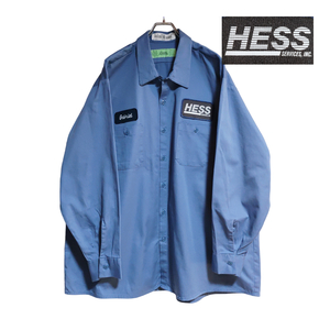 CiNTAS 長袖ワークシャツ size 3XL オーバーサイズ ブルー 綿100％ ゆうパケットポスト可 胸 ワッペン HESS 古着 洗濯 プレス済 992