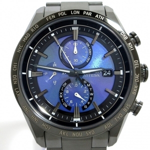 CITIZEN(シチズン) 腕時計■美品 ATTESA(アテッサ) H800-A1CN204 メンズ クロノグラフ ネイビー×ブルー