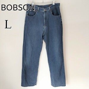 BOBSON 04 Jeans ボブソン☆くすみ青ソフトジーンズ　Lサイズ（ウエスト88）　デニムパンツ　ジーパン　ダメージ　柔らか素材