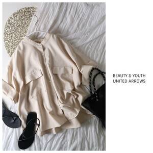 1.2万☆ユナイテッドアローズ/BEAUTY & YOUTH☆洗える リネンライク バンドカラー5分袖シャツ☆E-M 3648