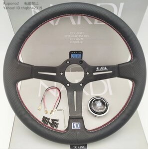  レザーステアリング スポーツステアリングホイール ハンドル PVCレザー 350mm 14インチ