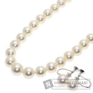 MIKIMOTO ミキモト パール 真珠 Mチャーム付き イヤリング 2点セット ネックレス シルバー レディース 中古