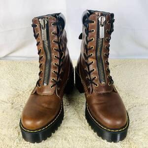 美品★Dr.Martens★24.0cm ブーツ ドクターマーチン レディース 茶系 ブラウン KARMILLA カルミラ フロントZIP レースアップ レザー S165