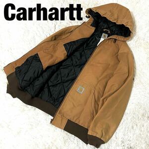 J10 カーハート carhartt アクティブジャケット ブラウン ダック地 ブラウン 刺繍タグ ヴィンテージ 古着 レア フード ワークウェア 名作