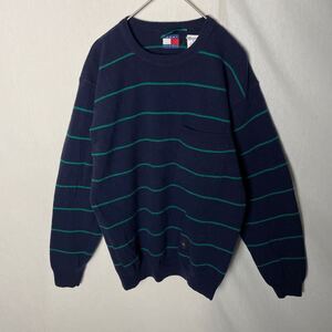 TOMMY HILFIGER ボーダーニットセーター　古着　Sサイズ　ネイビー　ウール