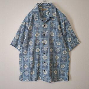 トミーバハマ TommyBahama アロハシャツ ウッドボタン 開襟 総柄 L