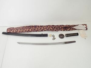 ●営ST328-100　日本刀・刀剣　脇差・脇指 銘 千手院重弘　長さ50.7cm　附拵・刀袋　刀装具　飾馬図 目貫/龍草図 鍔/草図 縁頭