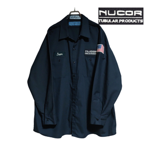 CiNTAS 長袖ワークシャツ size 3XL オーバーサイズ ネイビー ゆうパケットポスト可 胸 ワッペン NUCOR 古着 洗濯 プレス済 a90