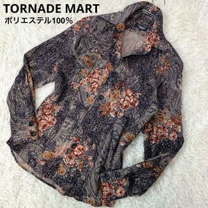 人気サイズ:M●TORNADE MART【シワ加工：ポリエステル100%◆ドレスシャツ:長袖】ストレッチ 花柄 ペイズリー/総柄 トルネードマート