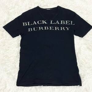 バーバリーブラックレーベル BURBERRY BLACK LABEL Tシャツ　半袖　黒　ビックロゴ　デカロゴ　サイズ2 M Vネック　ブランドロゴ 