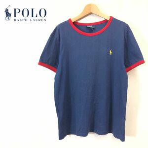 G1836-F-N◆ POLO RALPH LAUREN ポロラルフローレン 半袖リンガーTシャツ カットソー ◆ sizeL コットン100 ネイビー 古着 メンズ 春夏