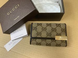 年始 セール 中古 GUCCI グッチ 6連キーケース マルチ活用財布 GG柄キャンバス×レザー コンパクト財布 箱付き 送料無料