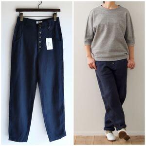 未使用 タグ付き atelier naruse linen peg-top pants アトリエナルセ リネンペックトップパンツ 36 S ネイビー系 テーパードパンツ