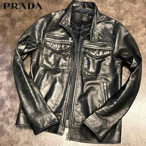 超美品！■100万円【プラダ・黒革タグ】超高級◎とろとろ【ベイビーラムレザー】ジャケット【PRADA】◎イタリア製 ブルゾン コート メンズ