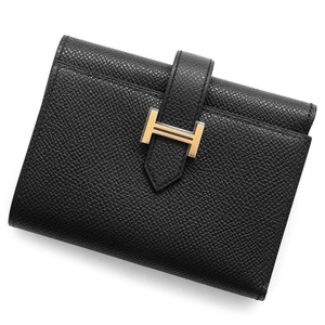 エルメス 三つ折り財布 ベアン コンビネ ブラック/ブルーニュイ/ゴールド金具 エプソン W刻印 HERMES 財布 黒