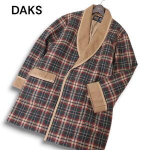 DAKS ダックス 秋冬 総裏 ウール★ チェック ショールカラー ガウン 羽織り ルームウェア Sz.L　メンズ 日本製　C4T10346_B#N