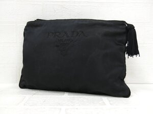 ◆美品◆PRADA プラダ◆ロゴ刺繍◆ナイロン◆ポーチ◆ブラック シルバー金具◆イタリア製◆タッセル◆小物入れ◆整理整頓◆収納◆A8999