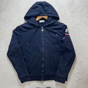 【最高峰・名作】 MONCLER モンクレール メンズ ジップアップ パーカー フーディ ロゴ ワッペン トリコロール Lサイズ ネイビー