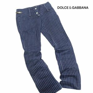 DOLCE＆GABBANA ドルチェ＆ガッバーナ 刺し子ストライプ♪ ブーツカット フレア デニム パンツ ジーンズ Sz.38　レディース　K4B00112_1#R