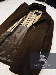 e18 超美品【最高級スエードレザー!!】定価15万●BURBERRY LONDON●極暖ブルゾンジップアップジャケット　バーバリーコート メンズ