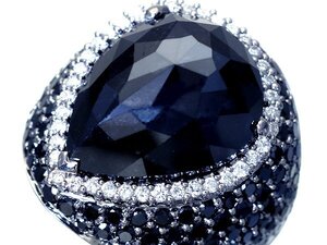 1円～【ジュエリー極】 極上品！超特大1粒天然ブラックダイヤモンド13.68ct＆脇2色ダイヤモンド 超高級K18WGリング h6976irm【送料無料】