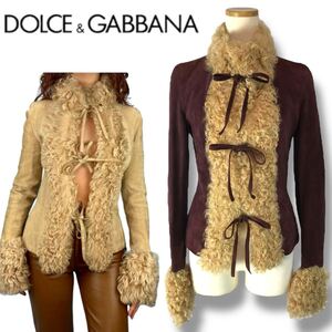 v91 希少 Vintage DOLCE&GABBANA ドルチェ&ガッバーナ 2010 ムートンファー レザー ジャケット アウター ムートンコート 40 正規品 良品