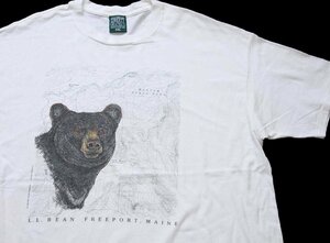 ★90s USA製 L.L.BEAN FREEPORT,MAINE ベア 地形図 コットンTシャツ 白 XXL★特大 オールド クマ マップ 地図 アウトドア ビッグサイズ