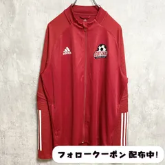 古着 used　adidas アディダス　長袖ナイロンジャージ　トラックジャケット　フルジップ　赤　プリント　サッカー