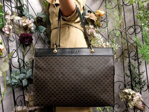 ●超美品●CELINE セリーヌ●マカダム●ロゴ型押し●PVC カーフ レザー 本革●トート バッグ●黒 ブラウン●G金具●ヴィンテージ●Js53221