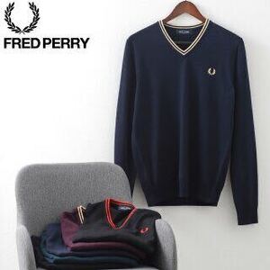 FRED PERRY フレッドペリー　 Classic V Neck Sweater M ネイビー