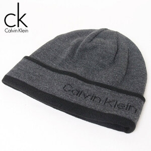 新品 Calvin Klein ロゴ リバーシブルニット帽 グレー