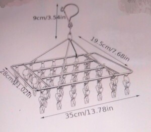 防風ステンレス製ハンガー、スイベルフック&クリップ付き〔靴下、下着、洗濯物の乾燥に最適〕