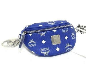 ■新品■未使用■ MCM エムシーエム ヴィセトス柄 モノグラム レザー ミニ ポーチ マルチケース 小物入れ ブルー系 FD2840