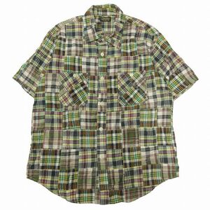 シュガーケーン SUGAR CANE PATCH WORK CLOTH WORK SHIRT パッチワーク チェック ワーク シャツ 半袖 ダブルポケット 猫目ボタン