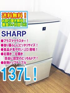 送料無料★極上超美品 中古★SHARP 137L「プラズマクラスター搭載!!」＆「ナノ低温脱臭触媒」冷蔵庫【SJ-PD14T-N】EE16