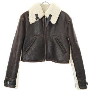 MM6 エムエムシックス 21AW Shearling Trim Leather Jacket クラックレザーシャーリングジップジャケット ブラウン系 36 IT3VAONH366K