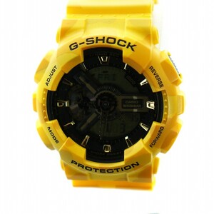 カシオジーショック CASIO G-SHOCK 腕時計 ウォッチ クォーツ アナログ デジタル ロゴ 黒文字盤 迷彩柄 黄 イエロー GA-110CM