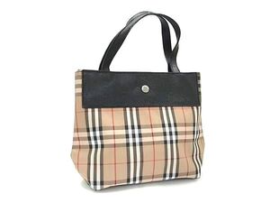 1円 BURBERRY バーバリー ノバチェック ナイロンキャンバス×レザー ハンドバッグ トート ミニバッグ ブラウン系×ブラック系 FH3283