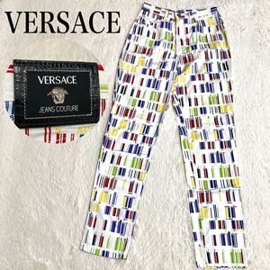 極美品 VERSACE メデューサ 金具 マルチカラー デニムパンツ アート柄 ヴェルサーチ