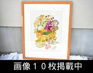 プチポワン 刺繍 果物 バスケット 額装 壁掛け ヴィンテージ 73cm×59.5cm