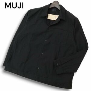 【新品 21SS】 MUJI 無印良品 通年 オーガニックコットン★ 長袖 ボックス シルエット シャツ Sz.S-M　メンズ 黒 未使用　C4T07917_9#C