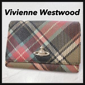 ☆Vivienne Westwood☆ ヴィヴィアンウエストウッド 折り財布 二つ折り財布 財布 ウォレット チェック レザー オーブ レディース 送料無料