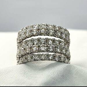 3.00ct!! ダイヤモンド☆5連 リング　K18WG　約13.5〜14号　8.1g　新品仕上げ加工済！