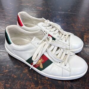 GUCCI グッチ スニーカー シューズ 靴 白 エンブロイダリー ビー シェリーライン エースビー 蜂 7 約26cm ホワイト