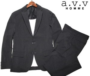 新品ラス1 M 定価2.4万▼ a.v.v Homme アーヴェーヴェーオム 洗濯機OK メランジ ライト スーツ ジャケット パンツ 上下 セット 濃灰 グレー