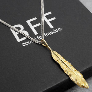 BFF ブランド シルバー925 フェザーネックレス 18k gp ダブル喜平チェーン 金属アレルギー 専用BOX (60cm)