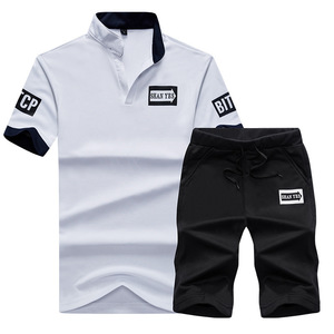 新作 4色選択可 夏物メンズ 上下セット 半袖 ゴルフウェア スウェット 薄手 ハーフパンツ 英文字 スポーツウェア ホワイト